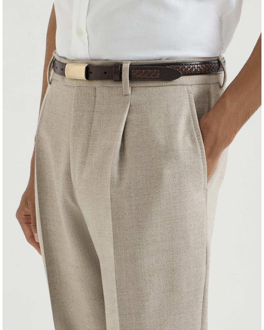 Brunello Cucinelli Gray Virgin-Wool Mouliné-Twill Trousers With Pleat for men