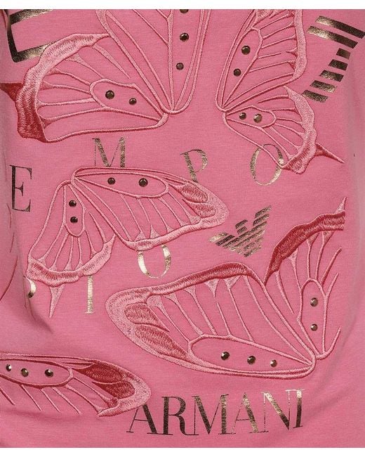 EA7 Pink Item O-Neck Short-Sleeved T-Shirt