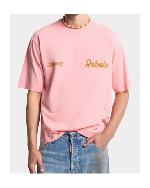 DSquared² Pink Rebels Loose Fit T-Shirt for men