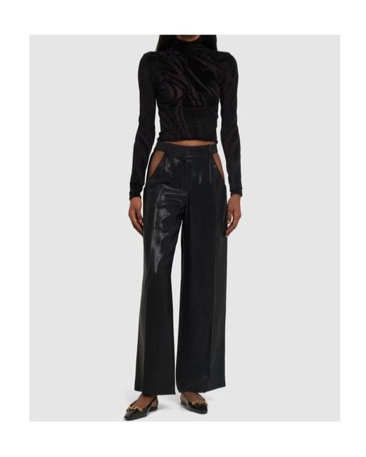 Mugler Black Shiny Wool Slouch Pants