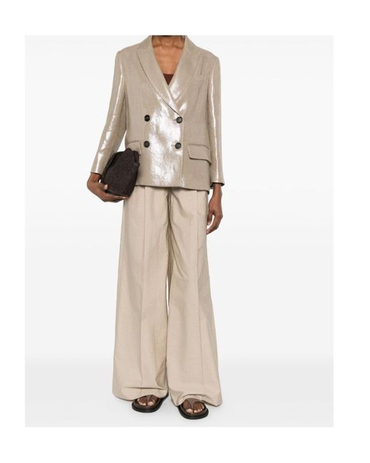 Brunello Cucinelli Natural Button Double-Breasted Jacket