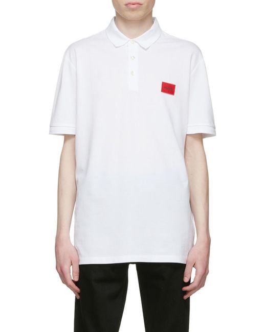 Boss White Hugo Logo Patch Polo Shirt for men