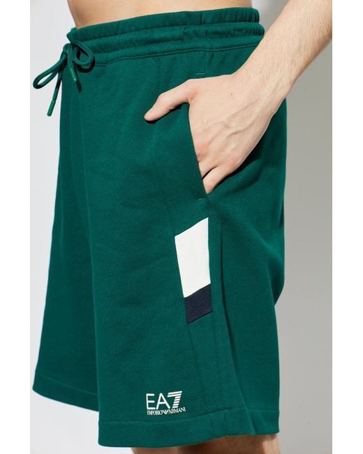 EA7 Green Logo Print Sweat Shorts for men
