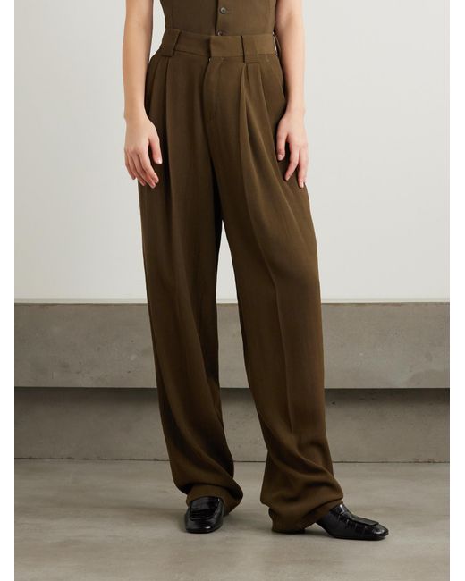 Petar Petrov Green Wool Pleated Wide Leg Trousers
