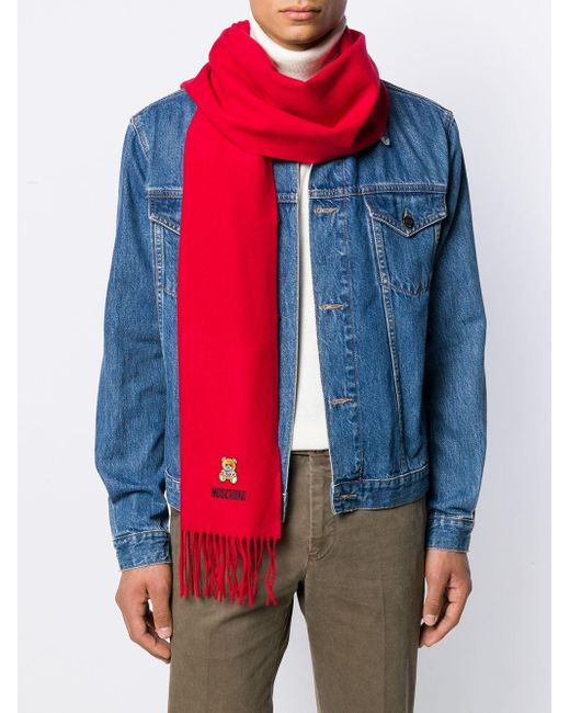 Moschino Logo-Embroidered Fringed Scarf for men