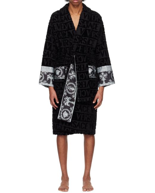 Versace Black I Love Baroque Belted Bathrobe for men