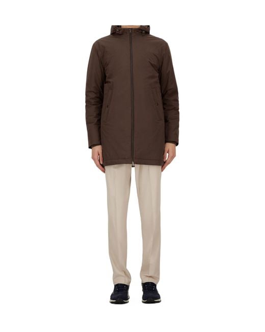 Herno Brown Zip-Up Hooded Parka for men