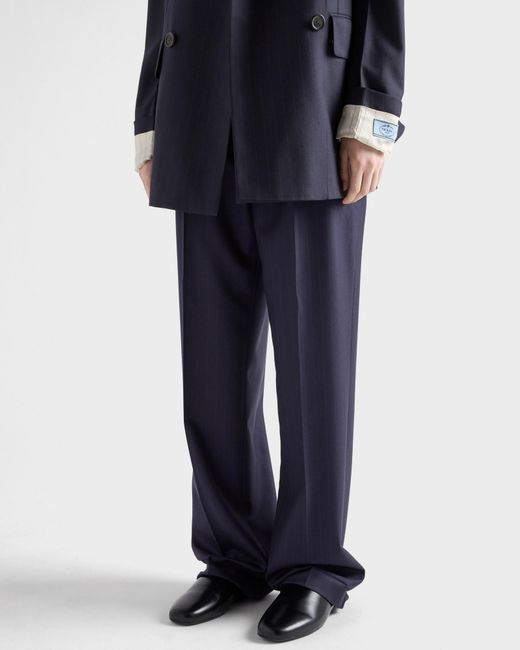 Prada Blue Pinstriped Straight-Leg Pants