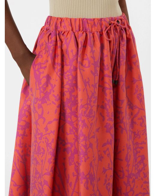 Max Mara Red Cotton-Silk Printed Midi Skirt