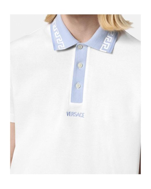 Versace White Greca-Collar Short-Sleeved Polo Shirt for men