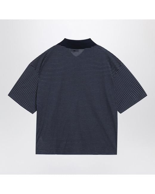 AMI Blue Ami De Coeur Striped Polo Shirt for men