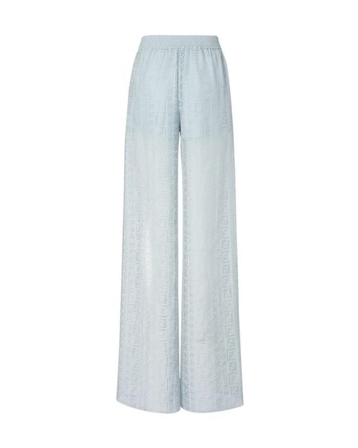 Fendi Blue Pequin Burnout Wide-Leg Pants