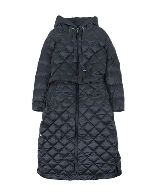 Max Mara Blue Quilted Belted Coat