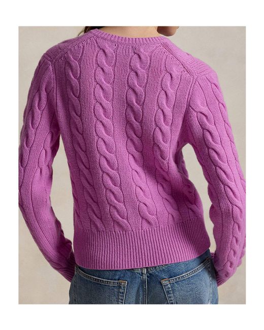 Polo Ralph Lauren Purple Cable-Knit Logo-Embroidered Cardigan