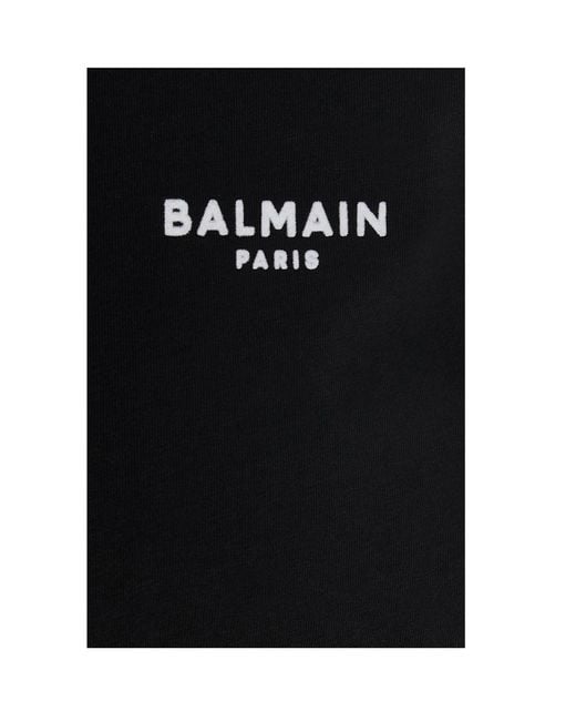 Balmain Black Logo Embroidered Crewneck T-Shirt for men