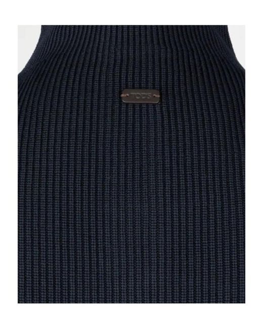 Tod's Blue Half-Zip Knit Sweater for men