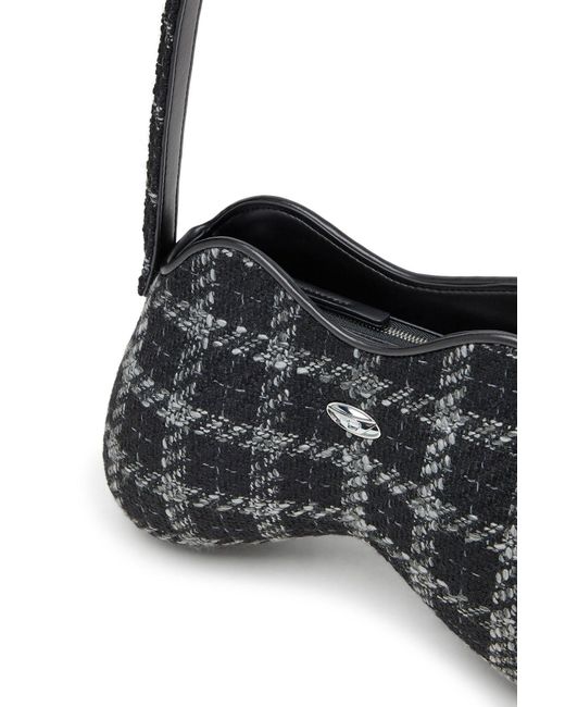 DIESEL Black Houndstooth Motif Double-D-Shoulder Bag