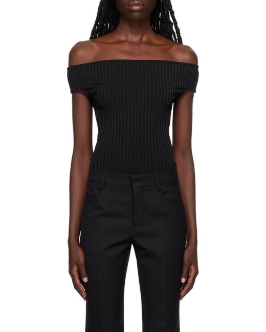 AMI Black Ami Off-Shoulder Ribbed Knit Bodysuit