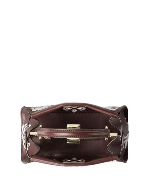 Fendi Brown Mini Peekaboo Flower Design Tote Bag