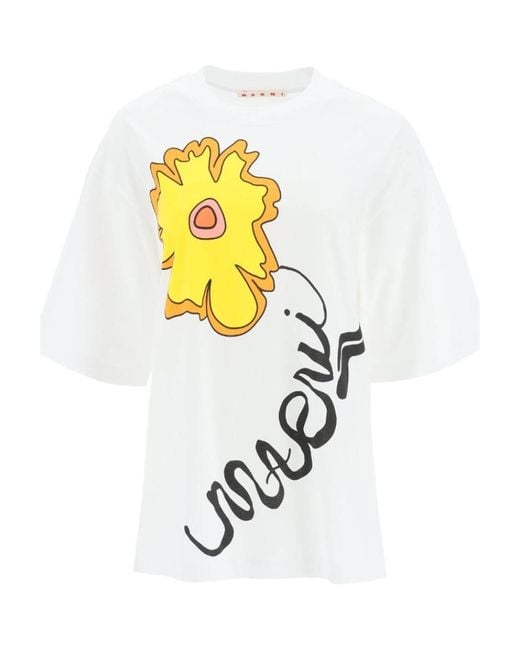 Marni White Floral-Print T-Shirt