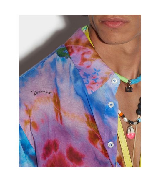 DSquared² Blue Tie-Dye Cotton Shirt for men