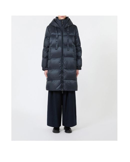 Max Mara Blue Long-Sleeved Hooded Down Jacket