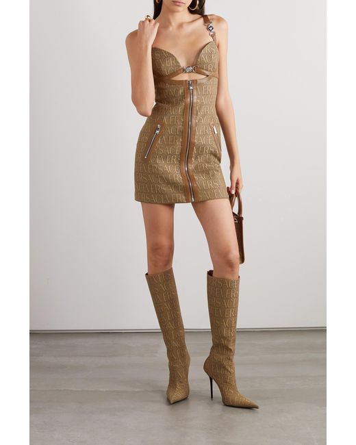 Versace Natural Cut-Out Jacquard Sleeveless Mini Dress
