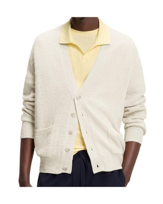 Boss White Boss Buttoned V-Neck Cardigan for men
