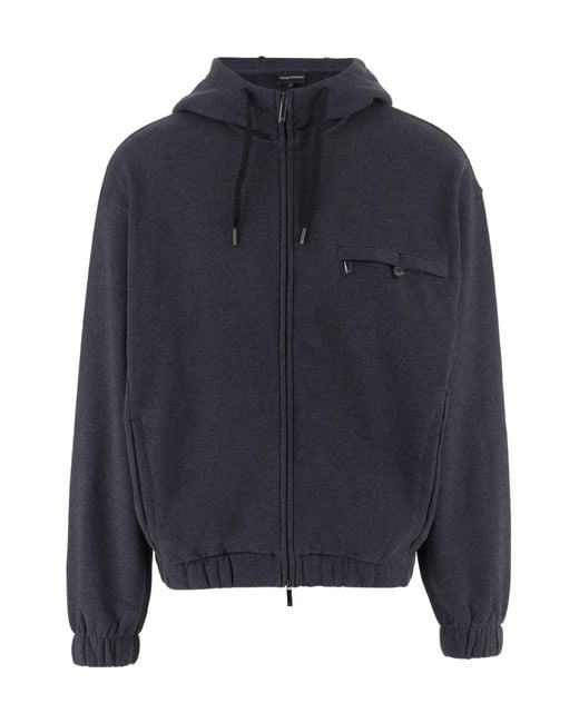 Emporio Armani Blue Logo-Embroidered Zip-Up Hoodie for men