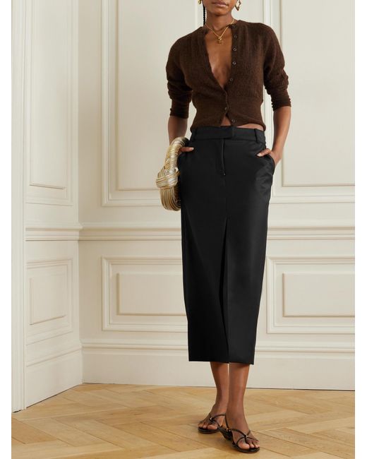 Johanna Ortiz Black Wool Front Slit Elegant Pencil Skirt