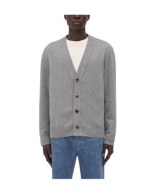 Bottega Veneta Gray Intrecciato Leather Patch Embellished Cardigan for men