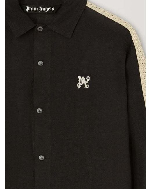 Palm Angels Black Pa Monogram Printed Long-Sleeved Shirt for men