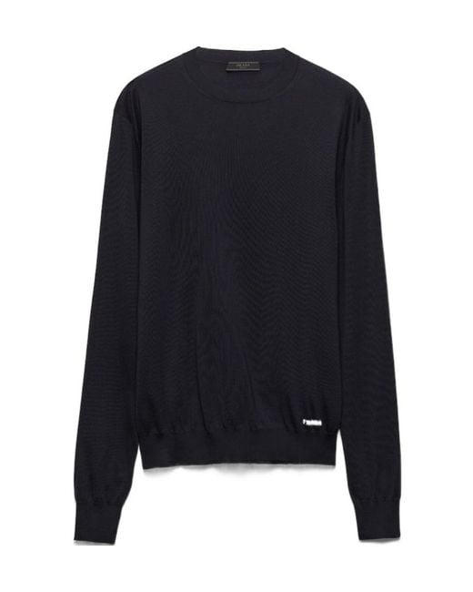 Prada Blue Long Sleeved Crewneck Jumper for men