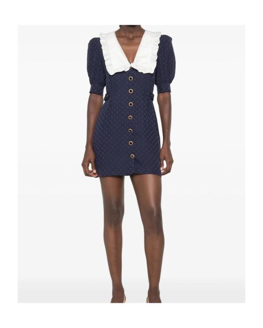 Alessandra Rich Blue Star-Jacquard Ruffled-Collar Mini Dress