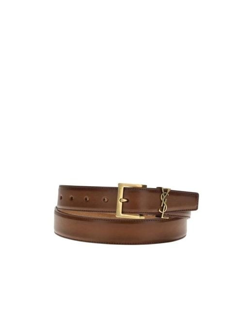 Saint Laurent Brown Logo Plaque Belt for men