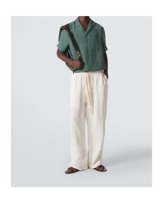 LeKasha Green Botad Linen Bowling Shirt for men