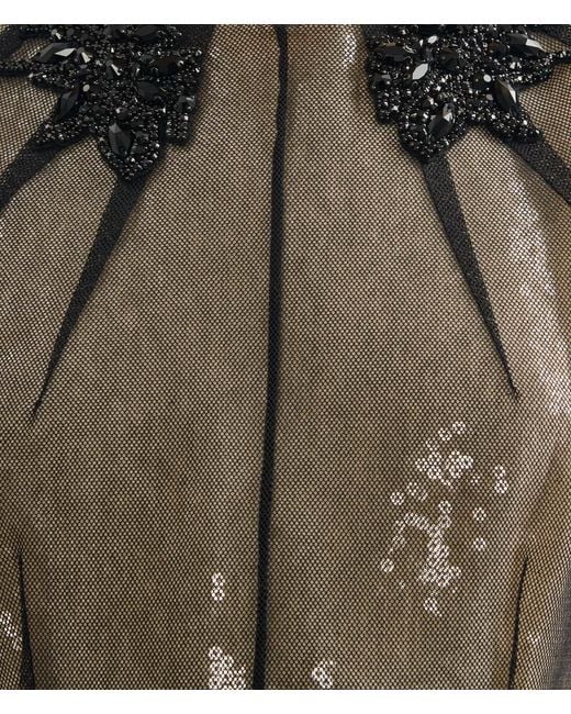 Erdem Gray Layered Embellished Sequined Tulle Midi Dress
