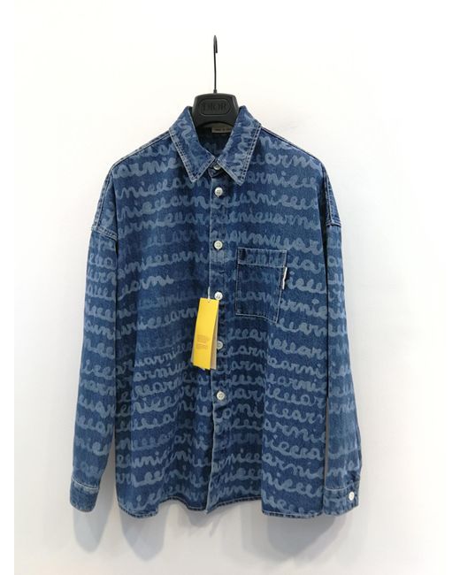 Marni Blue Logo Printed Buttoned Denim Shirt for men