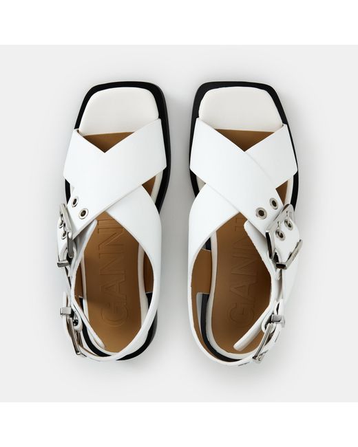 Ganni White Buckle Flat Sandals