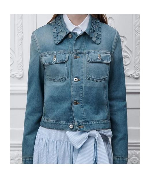 Dior Blue Iviera Cropped Jacket With Embroidered Collar