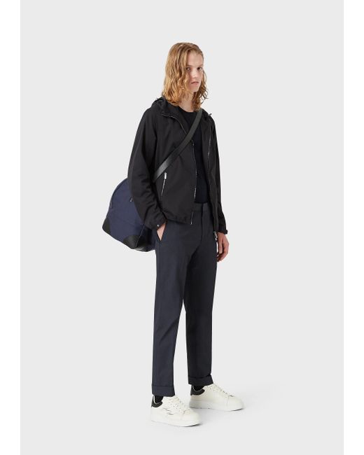 Emporio Armani Blue Flanged Micro-Textured Casual Pants for men