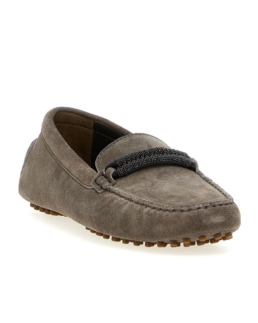 Brunello Cucinelli Gray Monile Slip-On Loafers