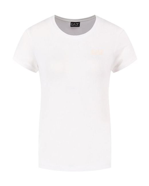 EA7 White T-Shirt With Round Neck And Short Sleeves