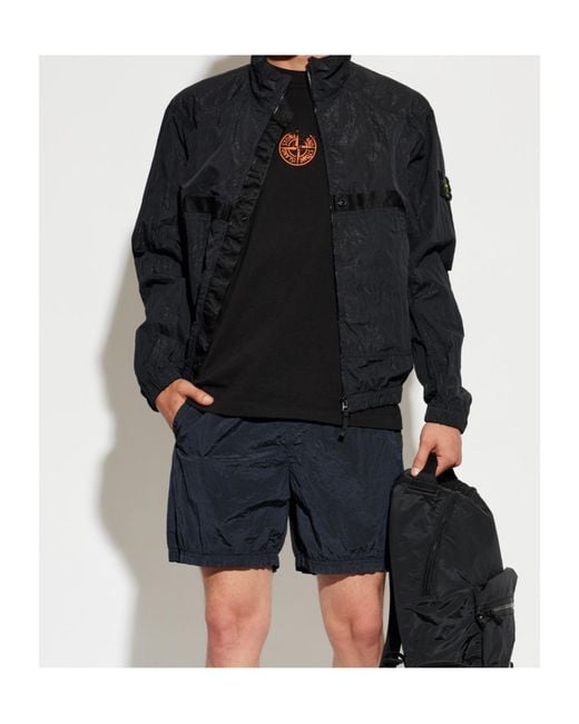Stone Island Blue Logo Patch Zip-Up Jacket for men
