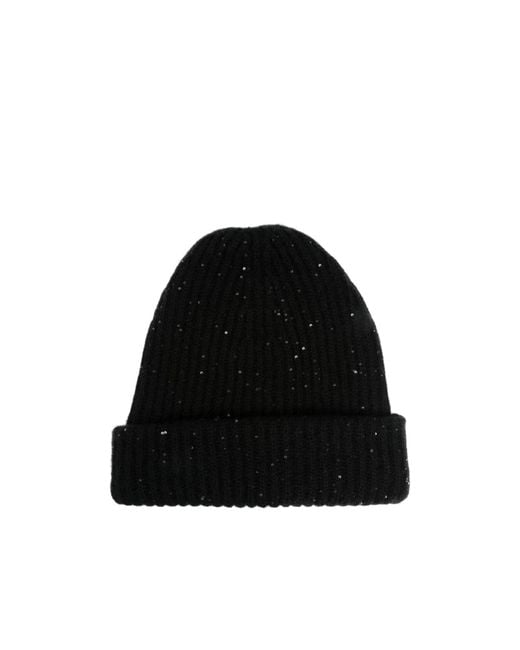 Fabiana Filippi Black Sequin Embellished Ribbed-Knit Beanie