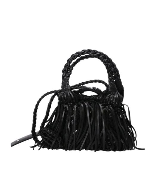Karl Lagerfeld Black Braided Fringe Tote Bag