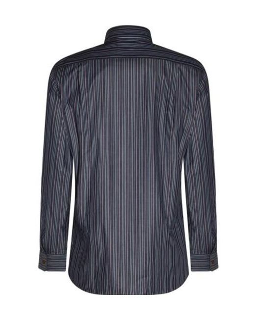 Vivienne Westwood Blue Logo Embroidered Striped Shirt for men