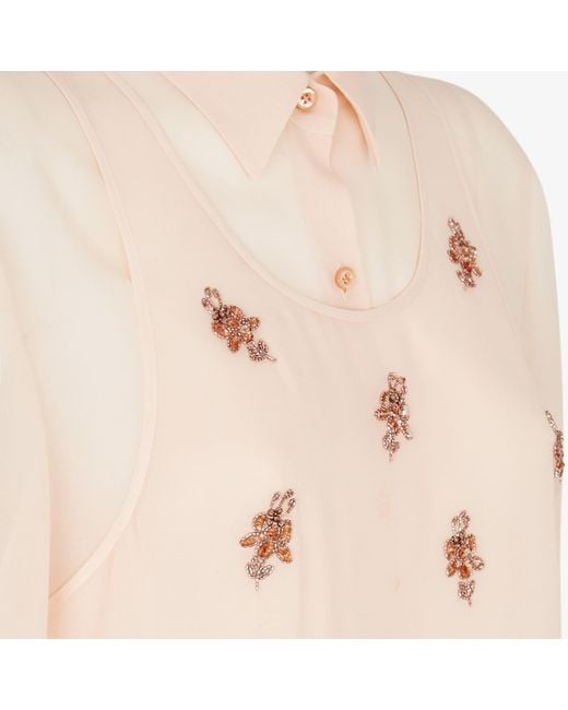 Fendi Natural Floral Embellished Long-Sleeved Top