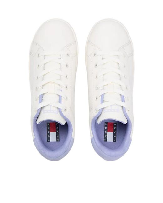 Tommy Hilfiger White Essential Logo Platform Trainers With Leather