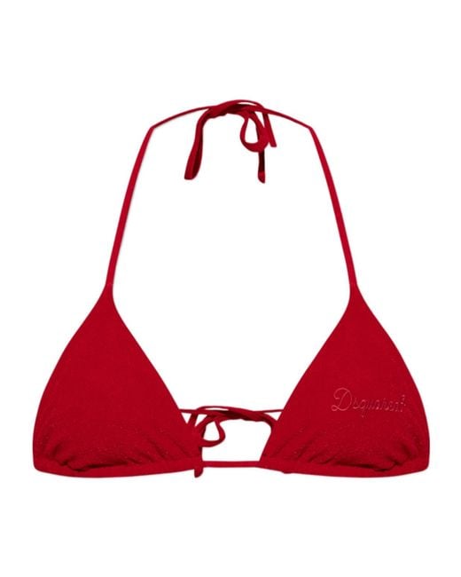DSquared² Red Lace-Up Bikini Top